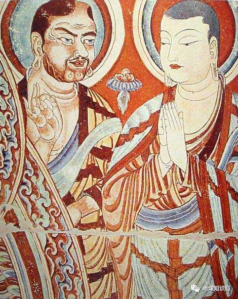 于阗国中来自中亚与东亚的僧侣的壁画。